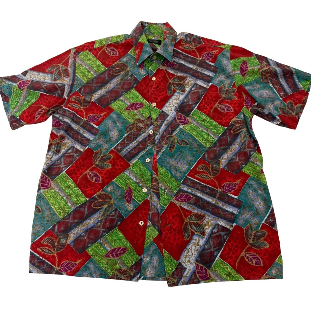 Vintage Riscato Portofino Men’s L Abstract Print Short Sleeve Shirt Italy Made